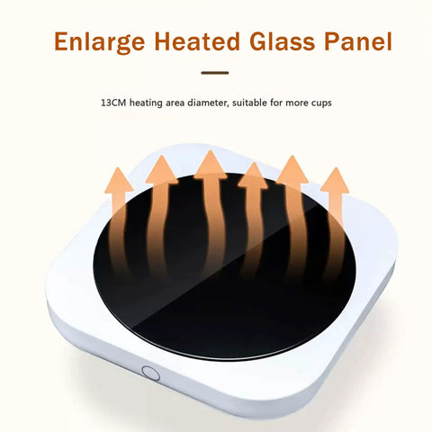Smart Desk Electric Coffee Mug Warmer With Three Adjustable Heat Settings And Twelve Hour Auto Shut Off showing a 13cm heated glass panel.