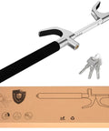 Heavy Duty Steering Wheel Lock Security Bar With Retractable Design for Cars Trucks SUVs and Vans, shown with keys and packaging.