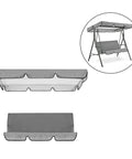 Gray waterproof Patio Swing Canopy Replacement for 3 Seater Outdoor Swing Chair showing top and seat covers