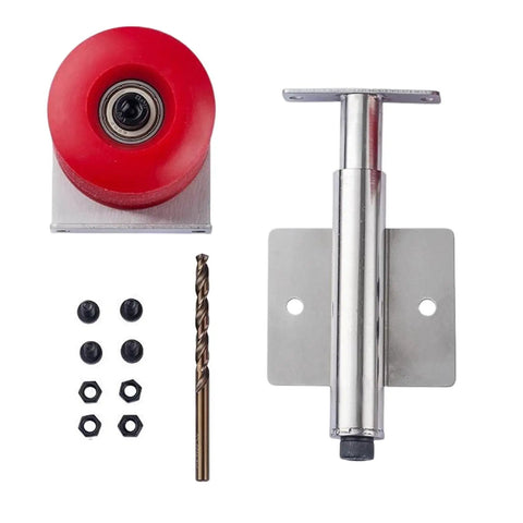 Heavy Duty Manual Edge Banding Machine Roller Replacement Wheel Made Of Stainless Steel For DIY Woodworking Projects Precision Polyurethane Tooling Part 11cm Size with red polyurethane wheel and metal components.