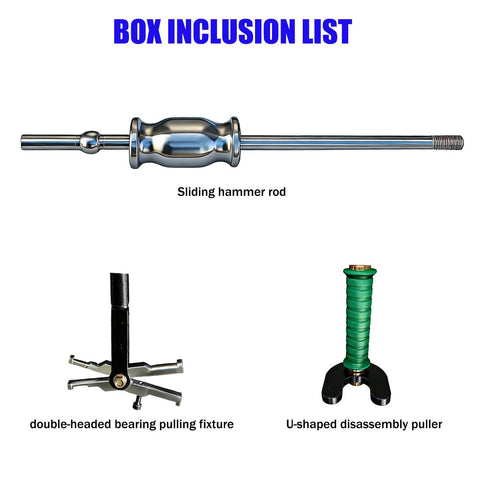 TIANAOKEJI 3-piece bearing puller set with chrome sliding hammer rod and U-shaped disassembly puller.