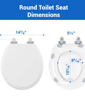 Topseat Pro 2 Durable Wood Toilet Seat, Slow Close, Round, White dimensions shown from above with size measurements.