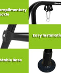 Beefy Swing Stand For Hammock Chair With Heavy Duty Steel Frame Max Load 330 Lbs Indoor Or Outdoor Use Stand Only Hammock Chair Not Included Powder Coated Black showing details like buckle, base, and installation.