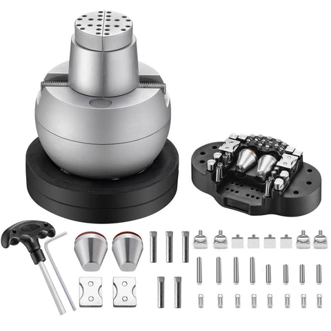 Five Inch Ball Vise Engraving Setting Tool With 360 Degree Rotation Pro Grade Heavy Duty Ball Vise And Thirty Six Piece Attachment Jewelry Engraving Block Standard Block shown with attachments