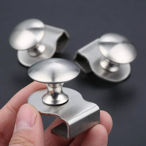 Hand holding stainless steel Round Glass Door Pull Handle 29mm Diameter for 5-8mm Glass Thickness Stainless Steel Clamp Clips