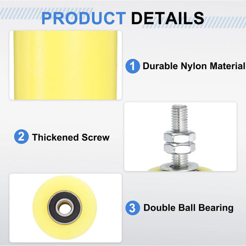 Two Pack Gate Guide Rollers With 60 Mm Diameter And 80 Mm Length Nylon Wheels Featuring Sealed Ball Bearings M12 Thread