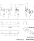 Diagram of Two Pack Angle Grinder Holders With Two Bays, Wall Mount Bracket and Cord Hanger, including measurements