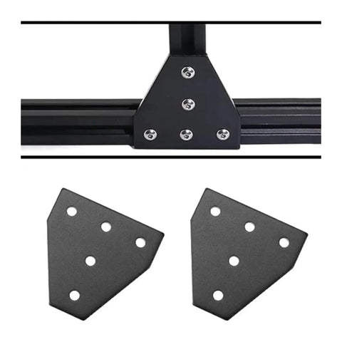 Beefy 118x118x6mm 5 Hole L Shape Outside Joining Plate Bracket For 4040 V Slot Aluminum Extrusion Profile Easy Right Angle Mount For Heavy Duty Frame Builds shown in black material.