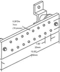 Technical drawing of a Wall Mounted Copper Ground Bar Kit With Sixteen Terminal Positions Quarter Inch By Two Inch By Ten Inch Ground Bus Bar Includes SM40 Insulators Stainless Steel Brackets And Hardware For Easy Mount A Solid Workhorse For Electrical Panels.