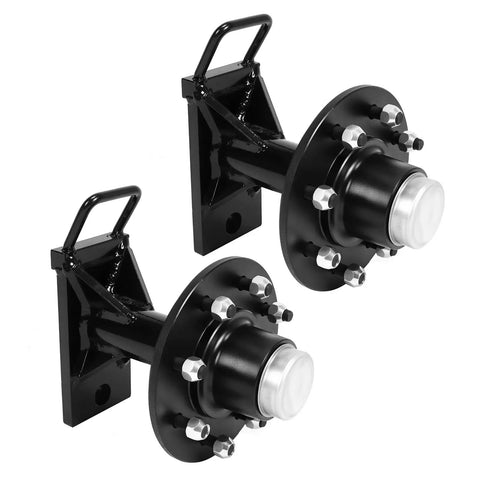 Bombproof Shipping Container Wheels With 8x6.5 Lug Hubs And Complete Axle Kit black axle hubs with dual handles, heavy duty design.