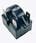 Close-up of One Fifth Horsepower Compressor Thermal Overload Protector and 15 Ohm Start Relay Replacement Part for Portable Freezers Car Fridges