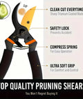 Heavy Duty Pruning Shears With 8.5 Inch Cut Capacity, Rust Resistant Steel Blade, Garden Clippers, illustrated features