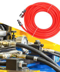 Real Deal Air Compressor Hose Features Flexible Eva Design Handling High 12kg Pressure Does Not Kink Includes 5mm And 8mm Connections For Fast Dual Attach On Pneumatic Systems Making Tool Fixes Simple With Zero Leaks During Daily Workloads, red EVA hose with quick fittings