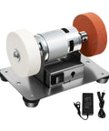 2 In 1 Mini Sander With Adjustable Speed 96W Electric Belt Grinder Knife Sharpener Polishing Kit, dual wheels, power adapter shown