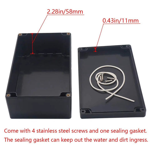 IP65 Waterproof ABS Project Box Junction Enclosure for Outdoor DIY Electronics with sealing gasket and screws.