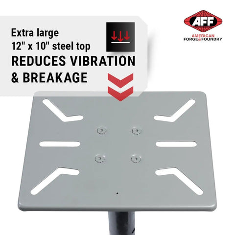 Adjustable Bench Grinder and Vise Stand With 28 to 36 Inch Height Pre Drilled Mounting Slots 12 by 10 Inch Steel Top