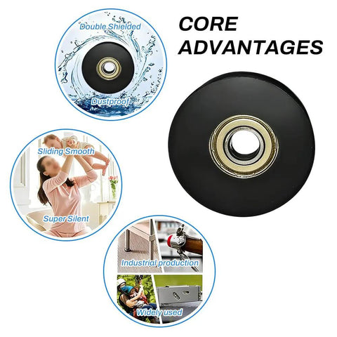 Two Piece U Groove Round Pulley 0.4x2.0x0.7in Nylon Coated Wheel With 380kg Load Capacity For Doors Windows Drawers Hardware Durable Sliding Support Smooth Operation For Quiet Reliable Sliding And Easy Installations, black wheel close-up
