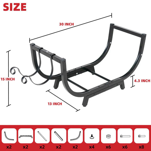 Diagram showing dimensions of the 30 Inch Firewood Rack For Indoor And Outdoor Use Beefy Heavy Duty Steel Frame Log Holder.