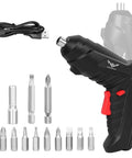 Go To 3.6V Cordless Screwdriver Set With Quick Grip Mini Power Drill For No Sweat Home Repairs And Furniture Builds Efficiently Masters Tight Spots While Touching Up Living Spaces Every Weekend, includes screwdriver with various bits and USB charging cable.