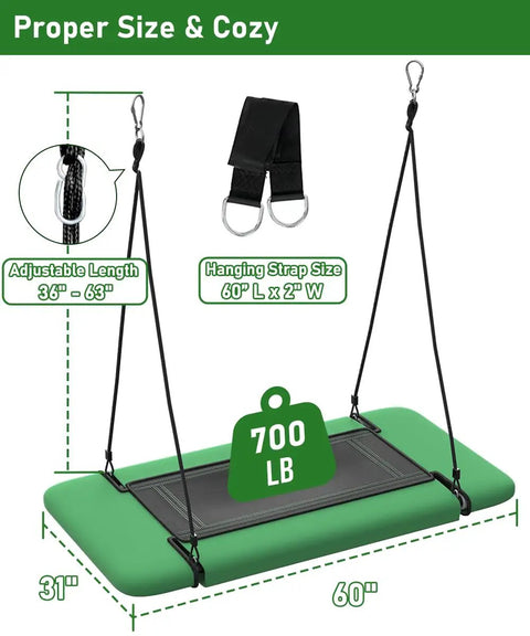 Diagram of 60 Inch Rectangular Tree Swing For Kids And Adults Adjustable Platform With Hanging Straps 700 Lb Capacity