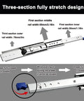 Heavy Duty 500 Lb Side Mount Drawer Slides For Industrial Cabinets With Locking Mechanism, 76mm Wide, Pair Included, Non Detachable Design, 0.77 Inch Clearance On Each Side For Smooth, Solid Drawer Operation., three-section steel drawer slide with locking latch, 76mm wide
