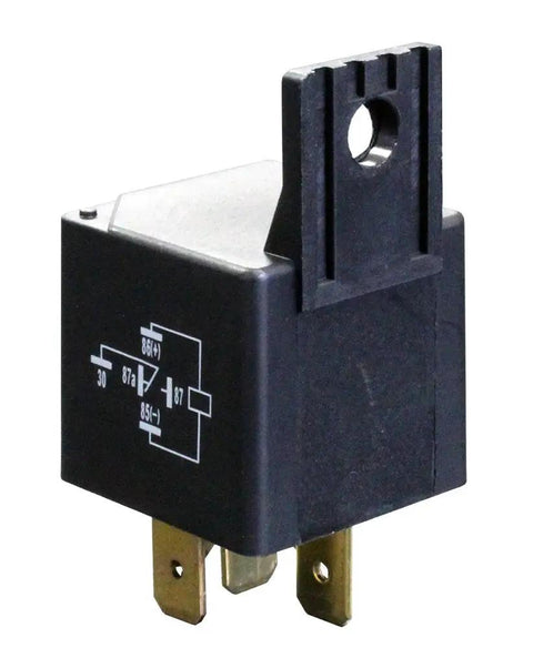 Sealed SPDT Automotive Relay With Mounting Flange And Quick Connect Terminals, 12V DC Coil, 1.6W Coil Power, Rock Solid, Weatherproof Auto Relay For Car Electronics And Wiring, black