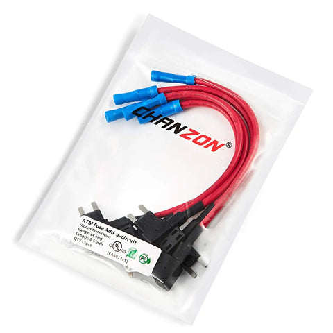 Heavy Duty 14 AWG Add A Circuit Fuse Tap Adapter with ATM and Mini Fuse Holder for Automotive Cars and Motorcycles, packaged view