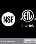 NSF certification logo and ETL listed mark for Built Tough Commercial Chamber Vacuum Sealer with JetAire pump.