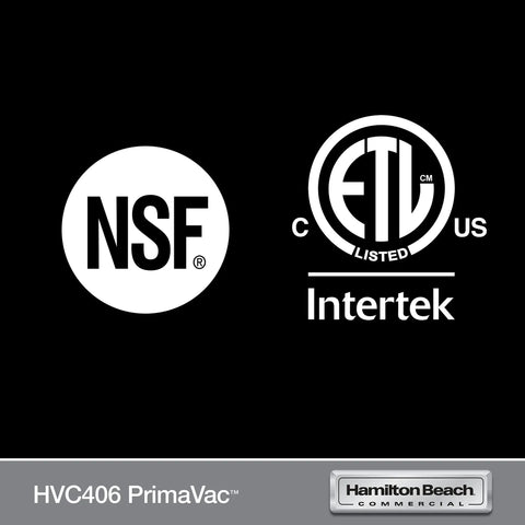 NSF certification logo and ETL listed mark for Built Tough Commercial Chamber Vacuum Sealer with JetAire pump.