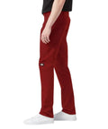 Men's Skinny Straight Double Knee Work Pants With Heavy Duty Reinforcement, Wrinkle Resistant Fabric, And A Stain Release Finish That Looks Sharp On The Job Site All Day In English Red, viewed from the side.