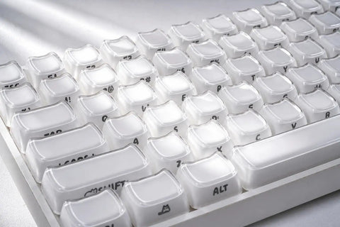 Wireless Mechanical Keyboard With Number Pad And Dynamic RGB Lighting Featuring Playful Jelly Cat Keycaps, close-up of white keycaps.