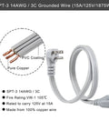 Beefed Up Heavy Duty 3 Foot Appliance Extension Cord 14 AWG 3 Prong Flat Wire SPT 3 Grounded Cable For Major AC Unit
