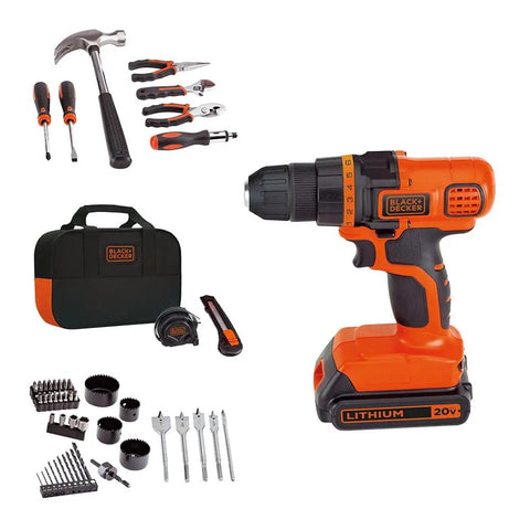 Power Up 20V Max Cordless Drill And 68 Piece Home Tool Kit With Storage Bag, Lithium Ion Battery, 11 Position Clutch, 66 Tools And Accessories For Quick Pro Grade Home Projects
