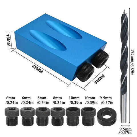 Carpentry Locator Jig For 15 Degree Dowel Drilling Kit With 6 8 And 10mm Drive Adapters, Woodworking Angle Drill Guide