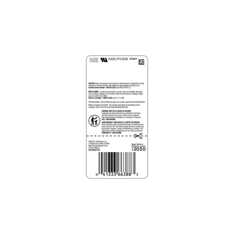 Ready To Roll 2032 Cr2032 Lithium Coin Battery 3V Two Pack packaging with instructions and warnings for safety.