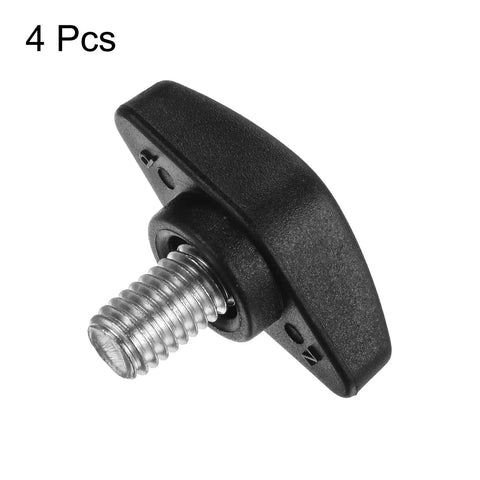 Close-up of a M8 by 12mm zinc T Wing thumb screw in smooth black for fast adjustments, part of 4 Pack Tee Wing Thumb Screws With M8 By 12mm Male Threads In Smooth Black Zinc For Boss Grip Handling And Sweet Quick Tweaks On Every Hardworking Diy Workshop Setup.