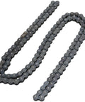 Top view of two gray 420 roller motorcycle chains laid side by side