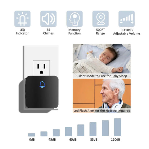 Wireless Door Chime Kit For Home And Office Doors Easy Install No Wiring Door Sensor Alerts When Doors Open And People Enter Battery Powered Stick On Installation No Fuss, black plug-in receiver