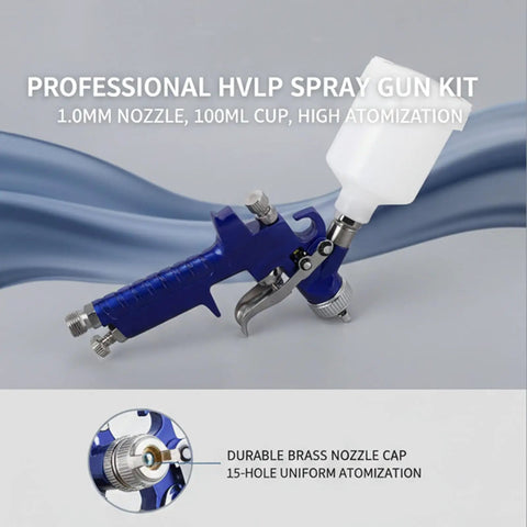 Heavy Duty Gravity Feed Hvp Spray Gun With 1.0Mm Brass Nozzle, 100ml cup, high atomization for car detailing and DIY projects.