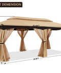 10x20 Outdoor Gazebo With Mosquito Netting, All Weather Steel Frame Canopy For Shade And Rain, Big 200 Sq Ft Shelter, Beige