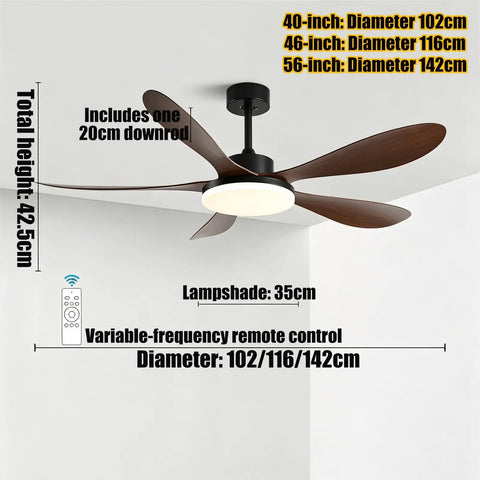 Chinese Antique Ceiling Fan with Light, 5-Blade Chandelier Fan with adjustable diameter options and remote control.