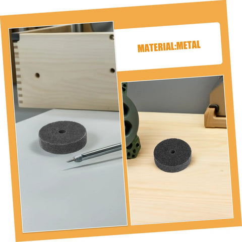 Chill Out With These 6 Pack Nylon Buffing Discs That Make Furniture And Cars Shine Like New While Keeping Things Smooth, Gentle, And Super Safe For Delicate Surfaces Without Scratching Or Messy Cleanup On The Job, showing a dark grey nylon disc on a work surface.