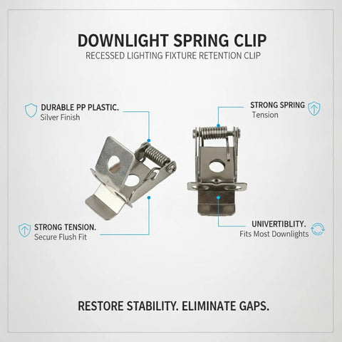 Silver PP Plastic Downlight Spring Clips for Recessed Lighting Trim Retention - close-up view with strong tension features.