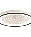 19 Inch Enclosed Bladeless Flush Mount Ceiling Fan with RGB Dimmable Light, sleek white design with ambient lighting.