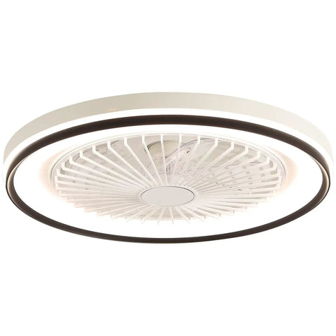 19 Inch Enclosed Bladeless Flush Mount Ceiling Fan with RGB Dimmable Light, sleek white design with ambient lighting.
