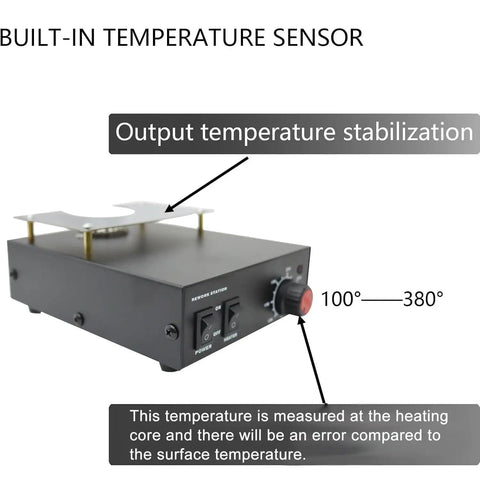 Workhorse Hot Air Preheater Station 853B with adjustable temperature control knob, showing 100 to 380°C temperature range.