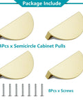 Brushed Brass Half Moon Cabinet Pulls 4 Pack Semicircle Drawer Handles With Screws 3.07 Inch Overall Length And 2.51 Inch Center To Center
