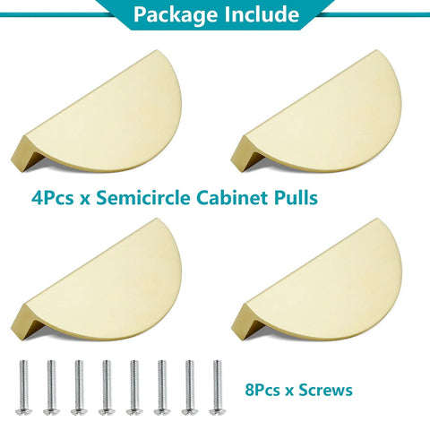 Brushed Brass Half Moon Cabinet Pulls 4 Pack Semicircle Drawer Handles With Screws 3.07 Inch Overall Length And 2.51 Inch Center To Center