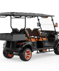 Four Seater Electric Golf Cart With Forty Eight Volt Battery And Full Weatherproof Body Rolls Tight To Sixteen Mph Plus Five Hour Fast Charging with spacious rear storage.