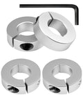 4 Piece Aluminum Split Shaft Collar Set With 20mm Bore, displaying 40mm outer diameter and 12mm thickness, with included hex key